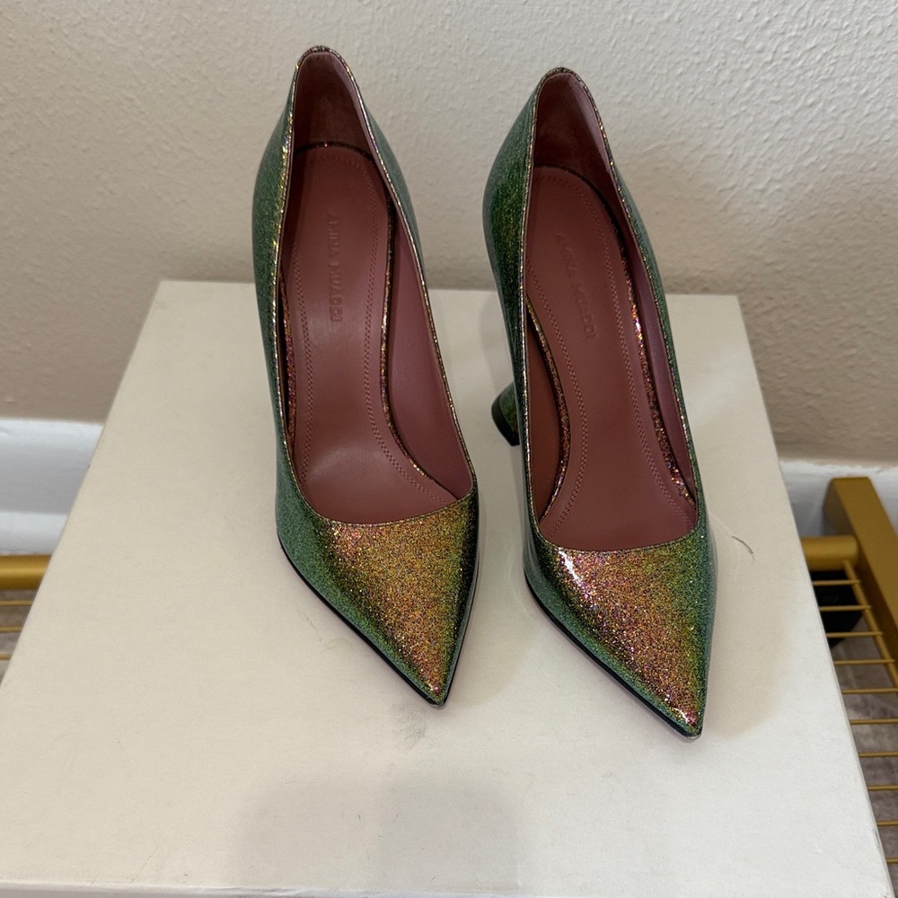 Amina Muaddi Multicolor Glitter Heels